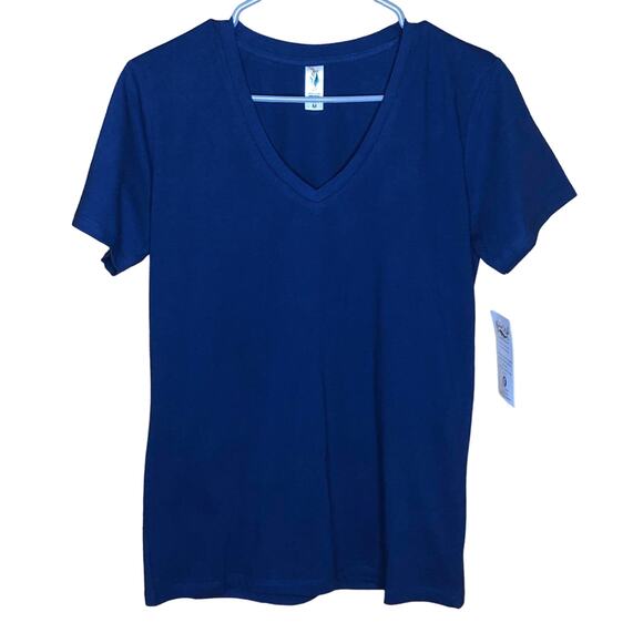 Dark Blue Shirt V-Neck Short Sleeve Basic Tee New - Picture 1 of 4